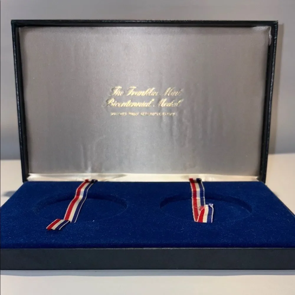 Blue large coin Display Case with Red White Blue Ribbon
